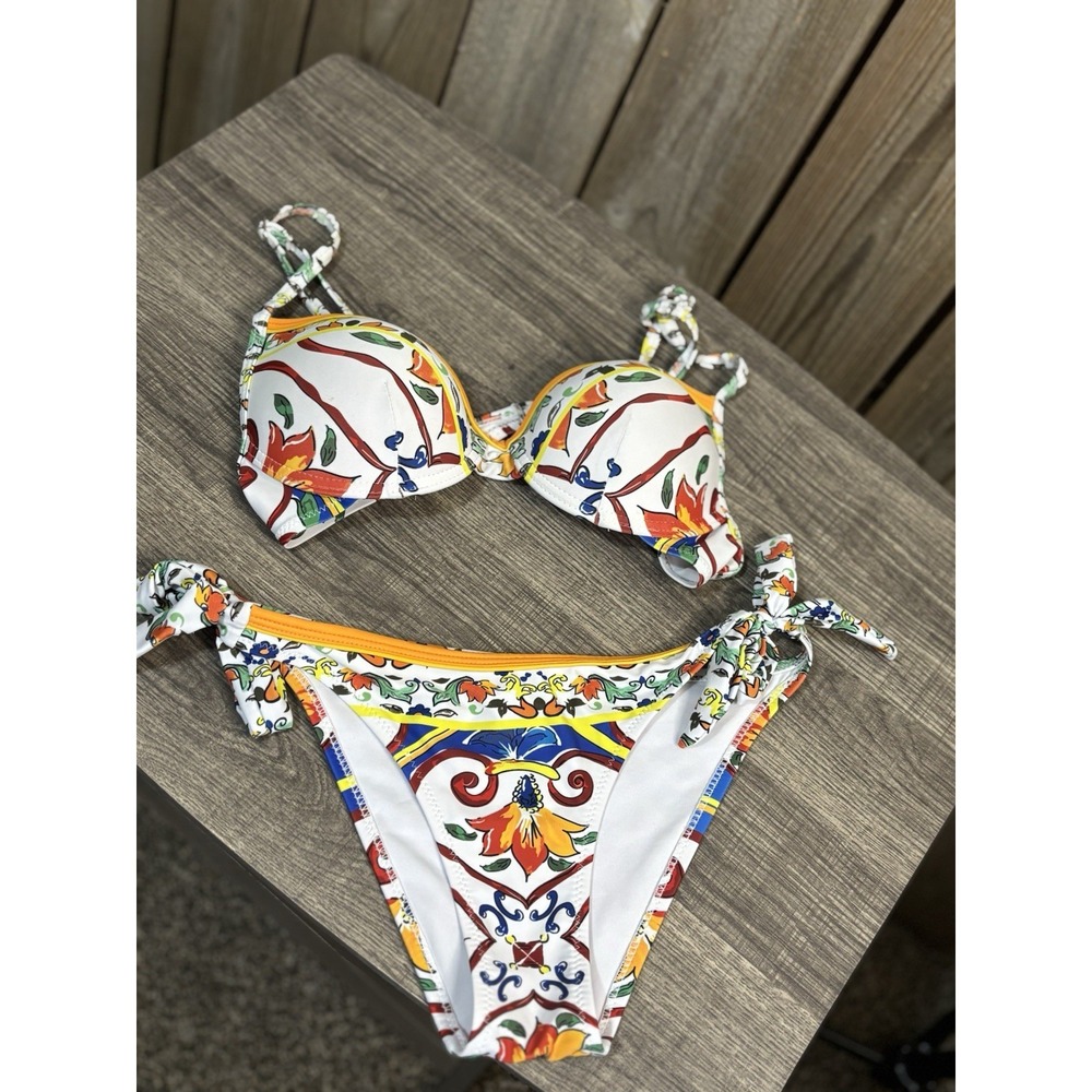ReeBees Bikini Set Small Floral Underwire Side Tie Bottoms